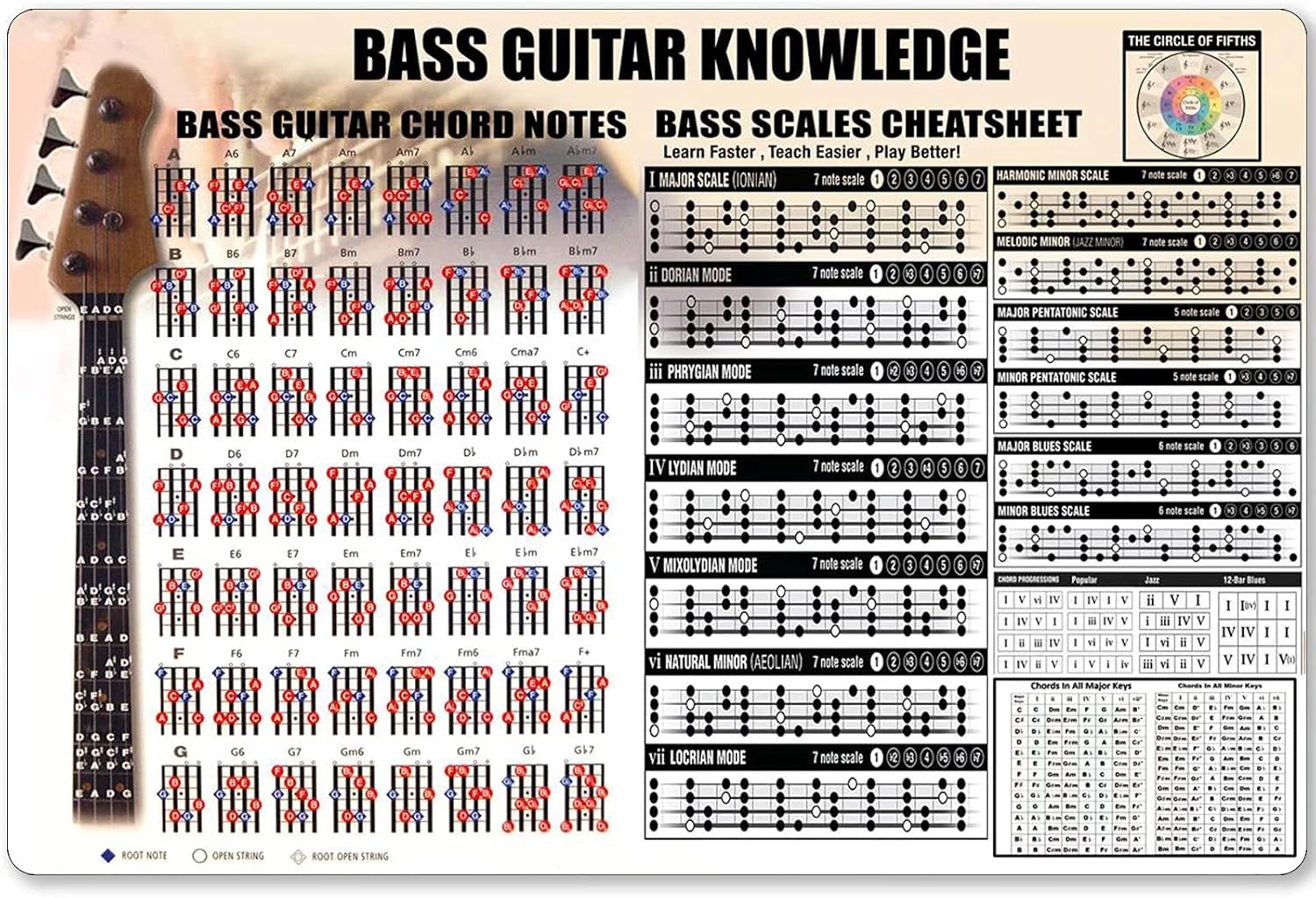 Musical Instrument Poster - Bas gitar bilgi Metal işareti bas