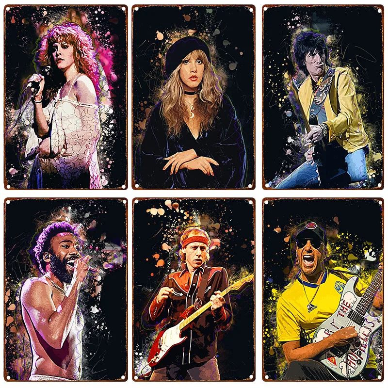 Musical Instrument Poster - Rock Band gitar şarkıcı Retro Metal