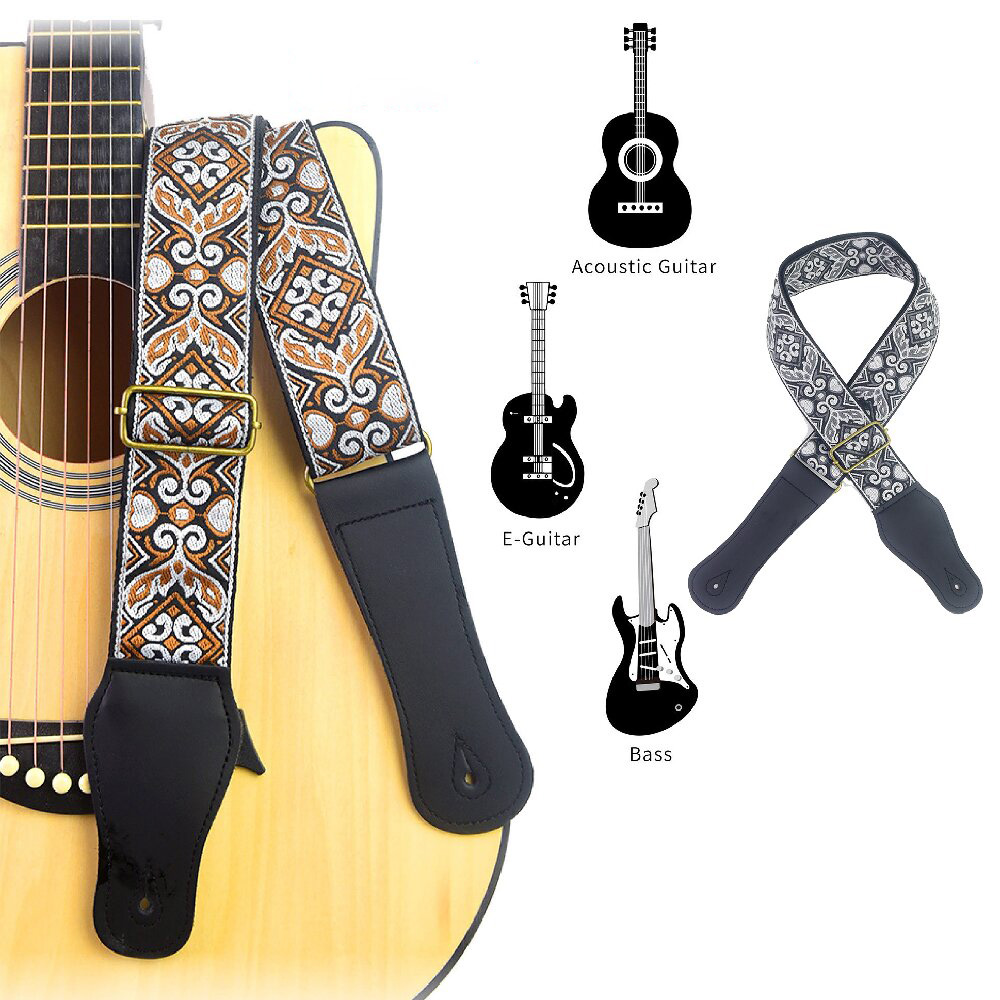 Musical Instrument Art - Gitar Askısı İşlemeli Baskı Etnik Tarzı